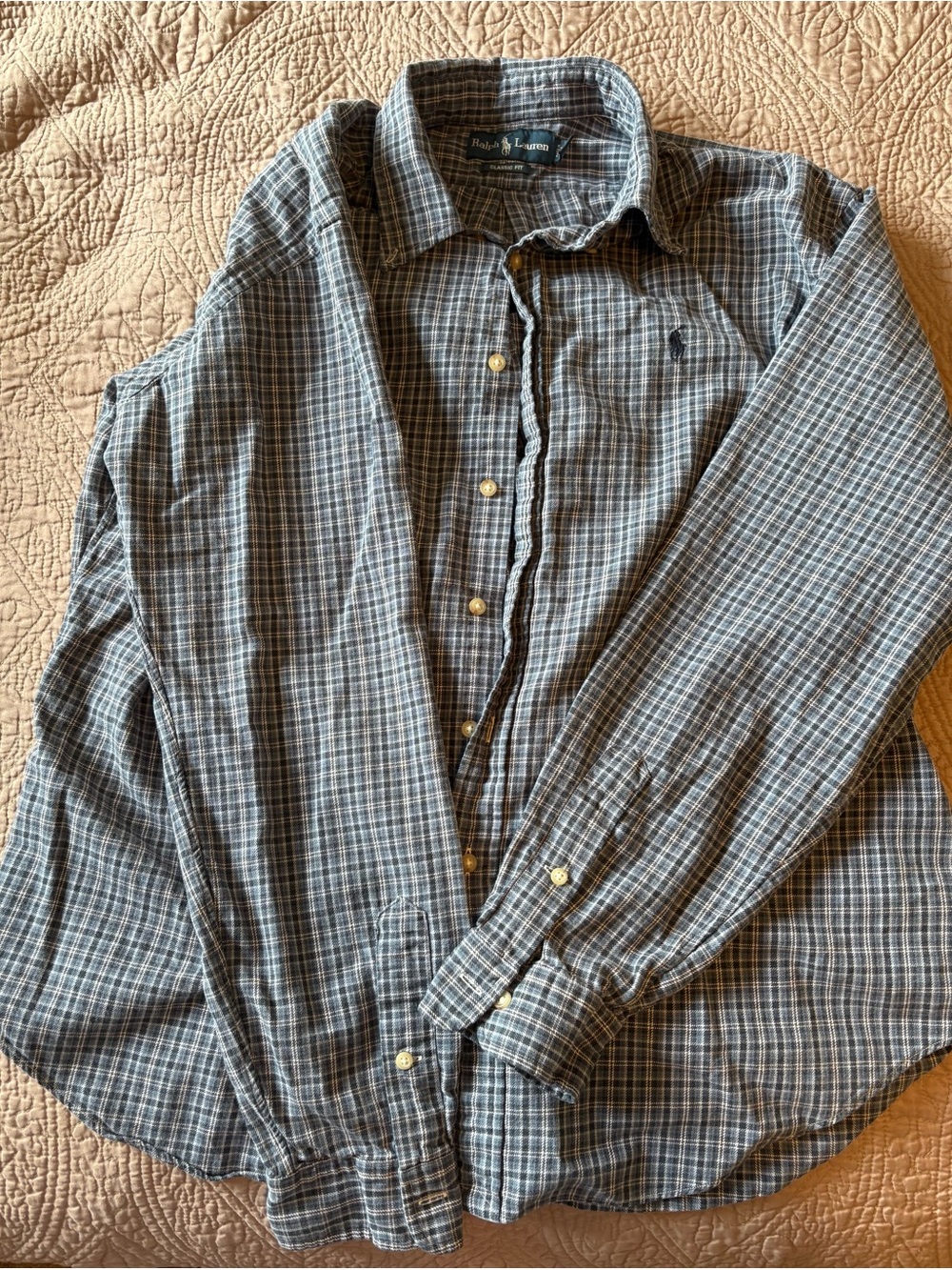 Ralph Lauren Gray and Blue Plaid Button-Down Shirt - Men's